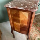 Small Louis XV chest of drawers – veined pink marble