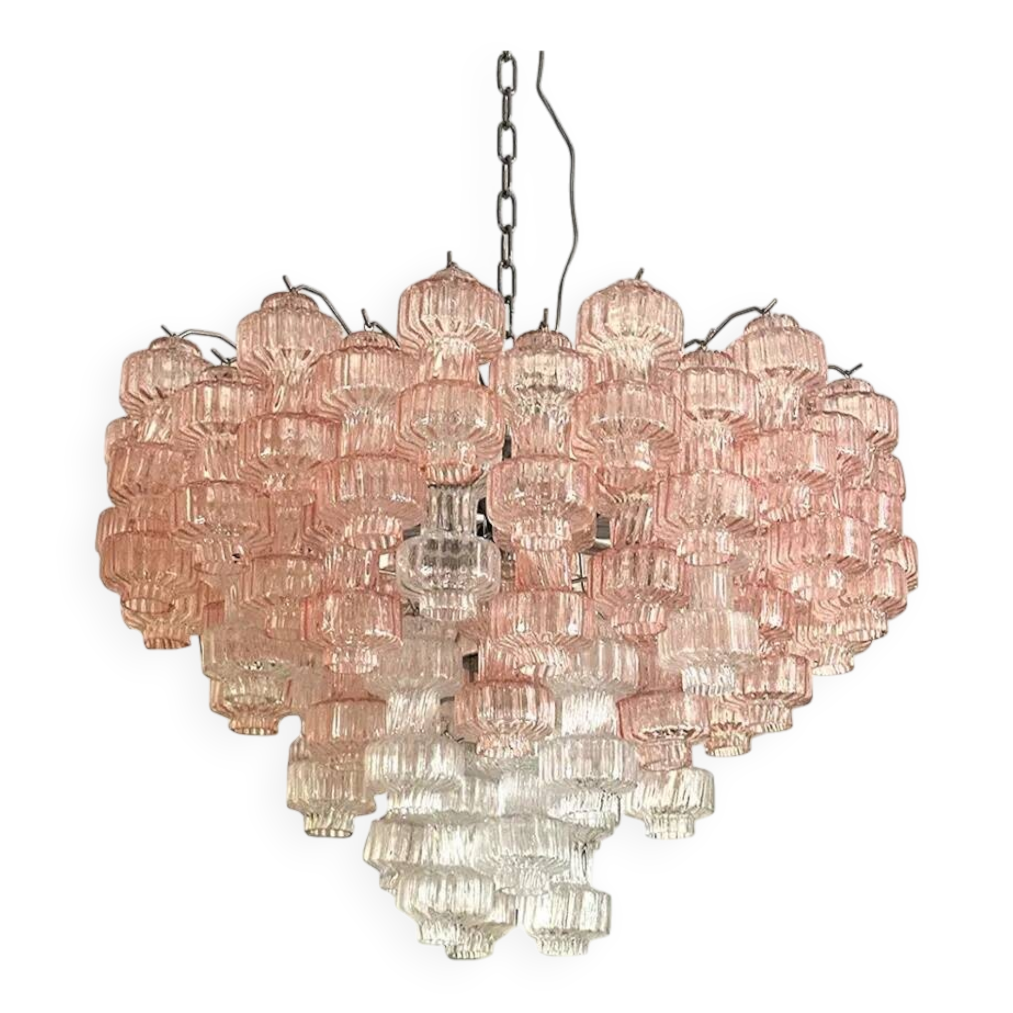 Romantic Venetian Pink "Rigadin Manubri" Murano Glass Chandelier in Venini