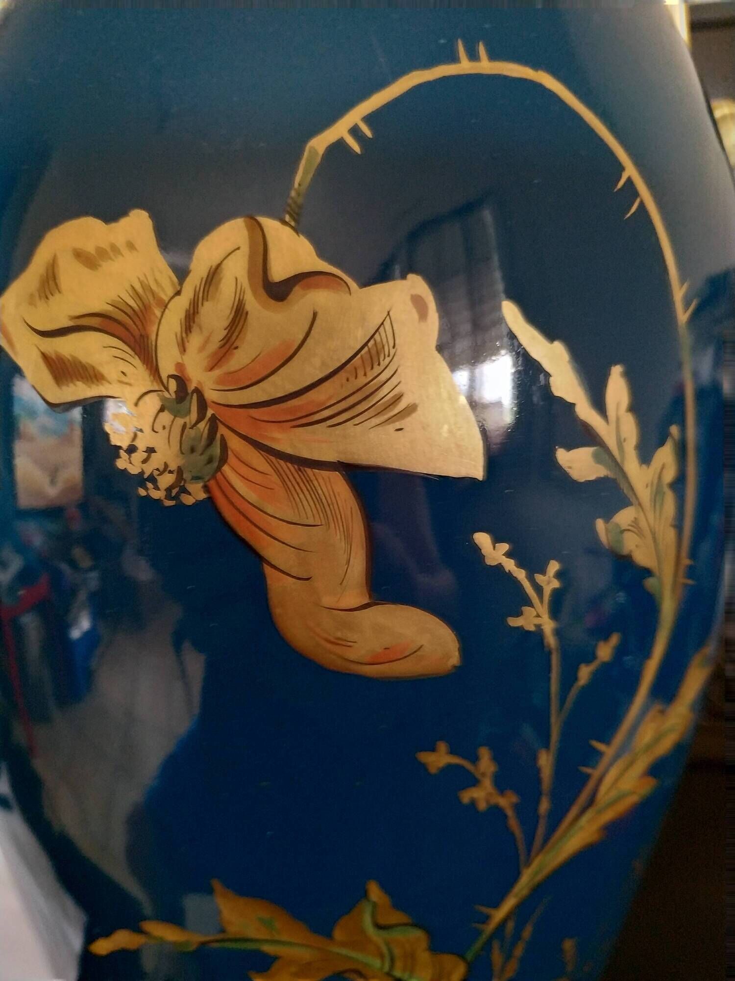 Pair of large vases Jaget and Pinon decoration with poppies 1920