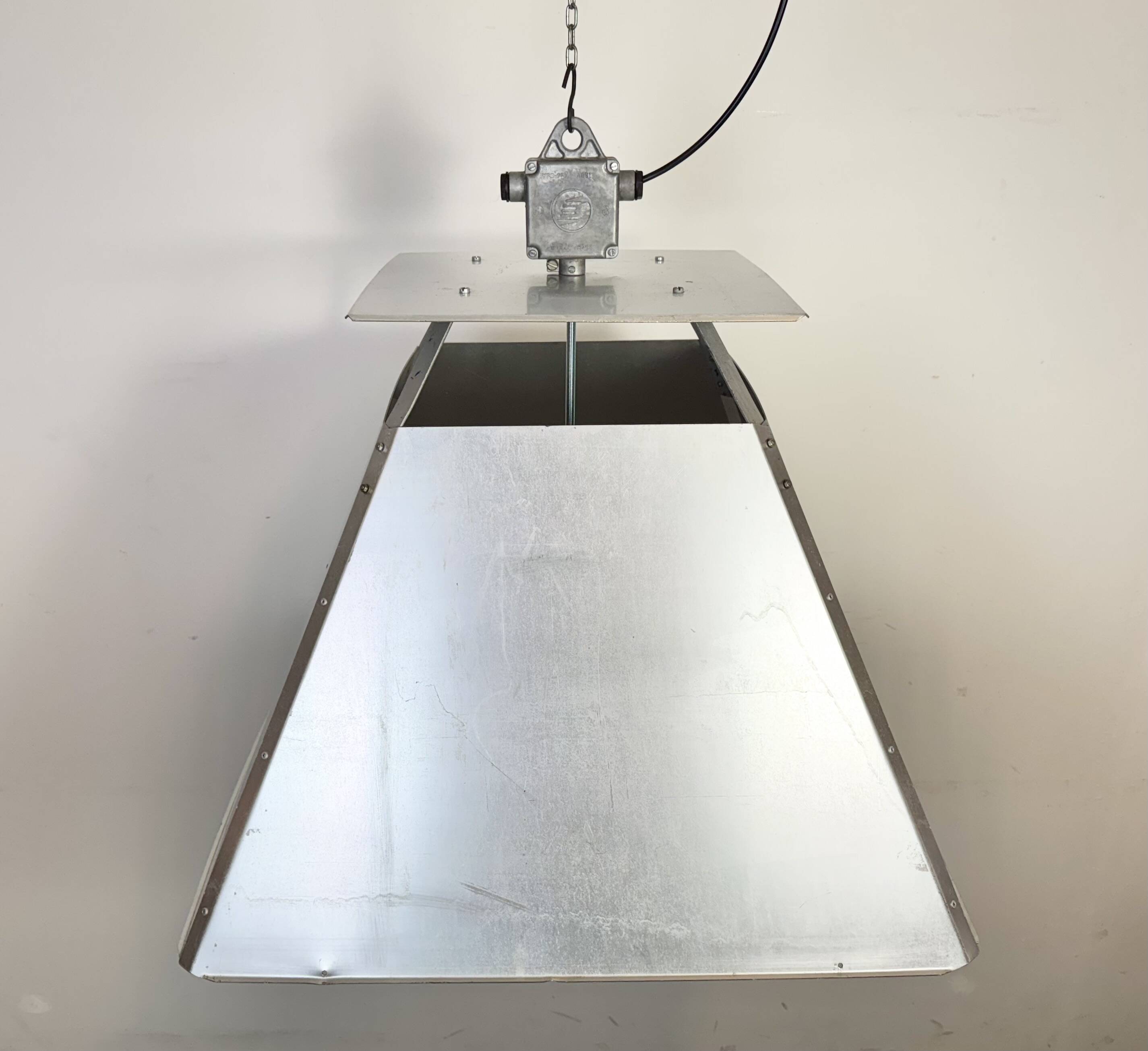 Large Silver Industrial Factory Pebdant Lamp, 1970s