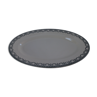 Oval plate in earthenware decoration garland Louis XVI green