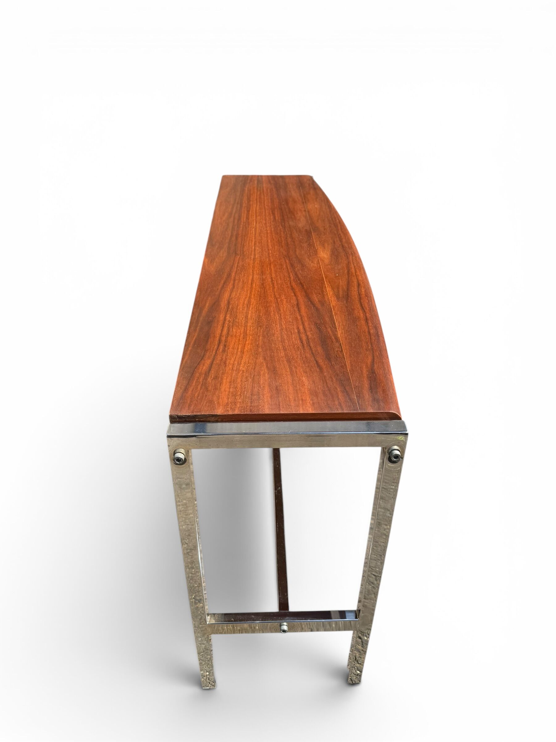 Curved base console in Scandinavian design – mahogany and chrome