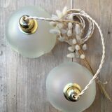 Pair of vintage flower pendants in frosted glass