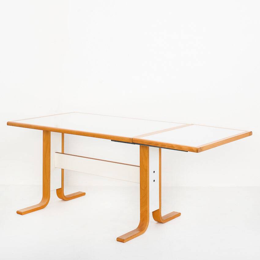 Vintage Scandinavian beech table with extension. Sweden, 1980s.