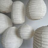 Small Japanese-style natural rattan and linen pendant light in the shape of a drop H40 D35