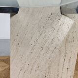 square dining table in travertine and glass , 80s