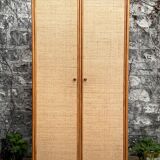 Vintage rattan and woven wicker wardrobe 1970s