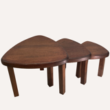 Brutalist oak organic curved oval side or nesting tables, Dutch ca 1960