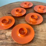 Rosti Mepal set of 6 orange egg cups, space age from Scandinavian design for apartment decoration