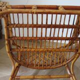 Vintage - lot de 2 fauteuils en bambou et rotin tressé avec coussins- couleur naturel - Années 80