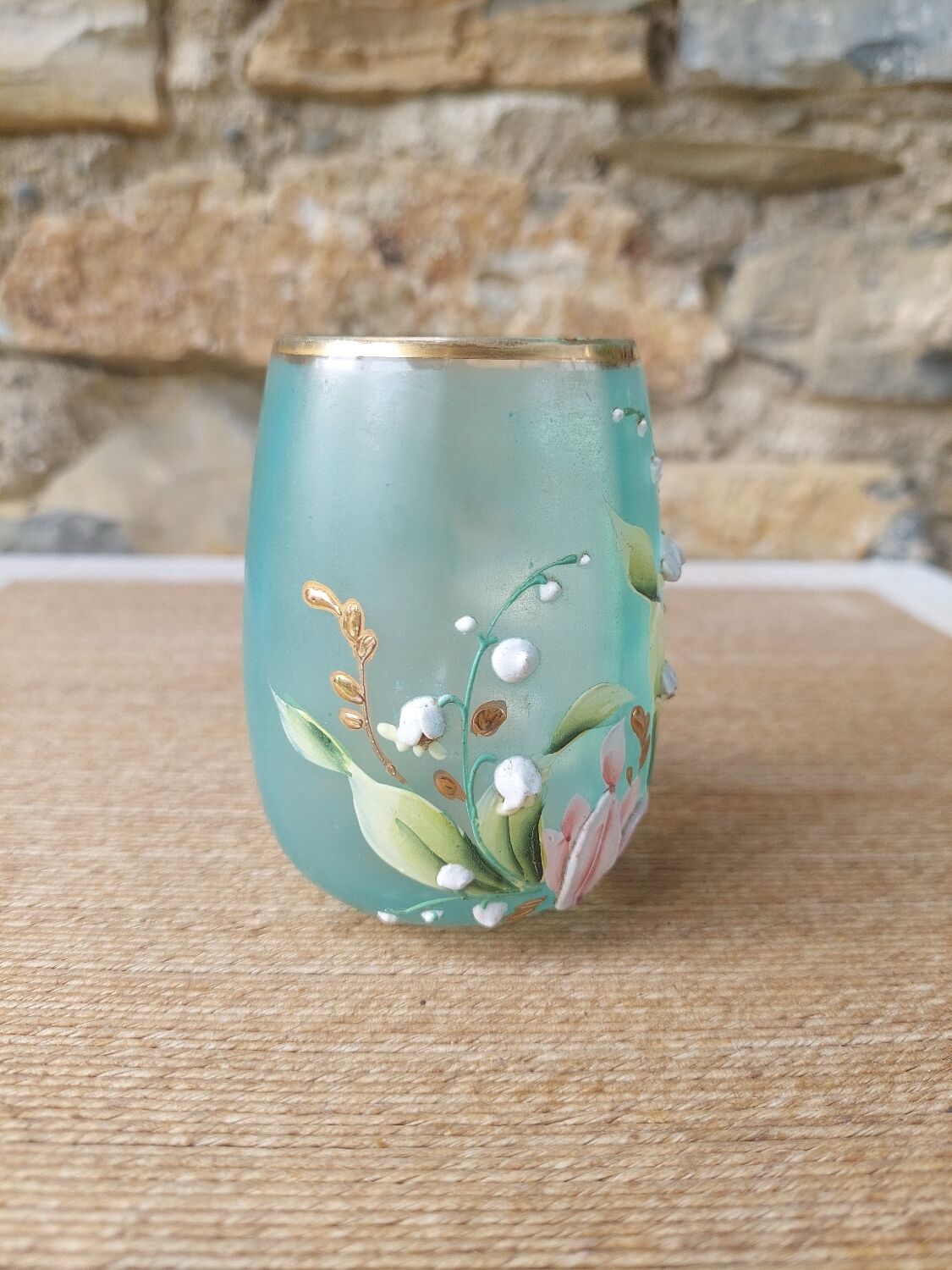 Enamelled glass mug/cup