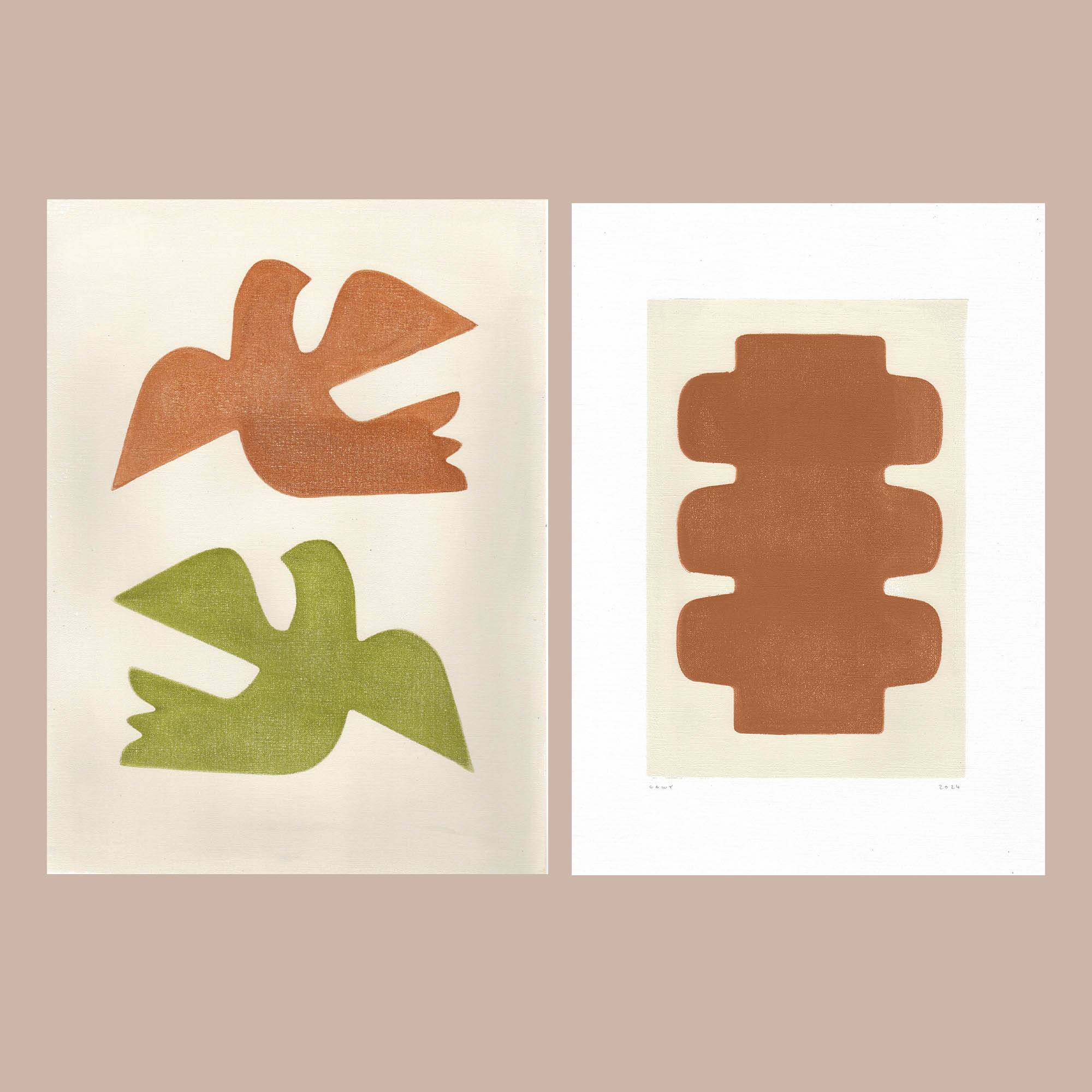 Duo of paintings - paintings on paper - 30x40cm - signed Eawy