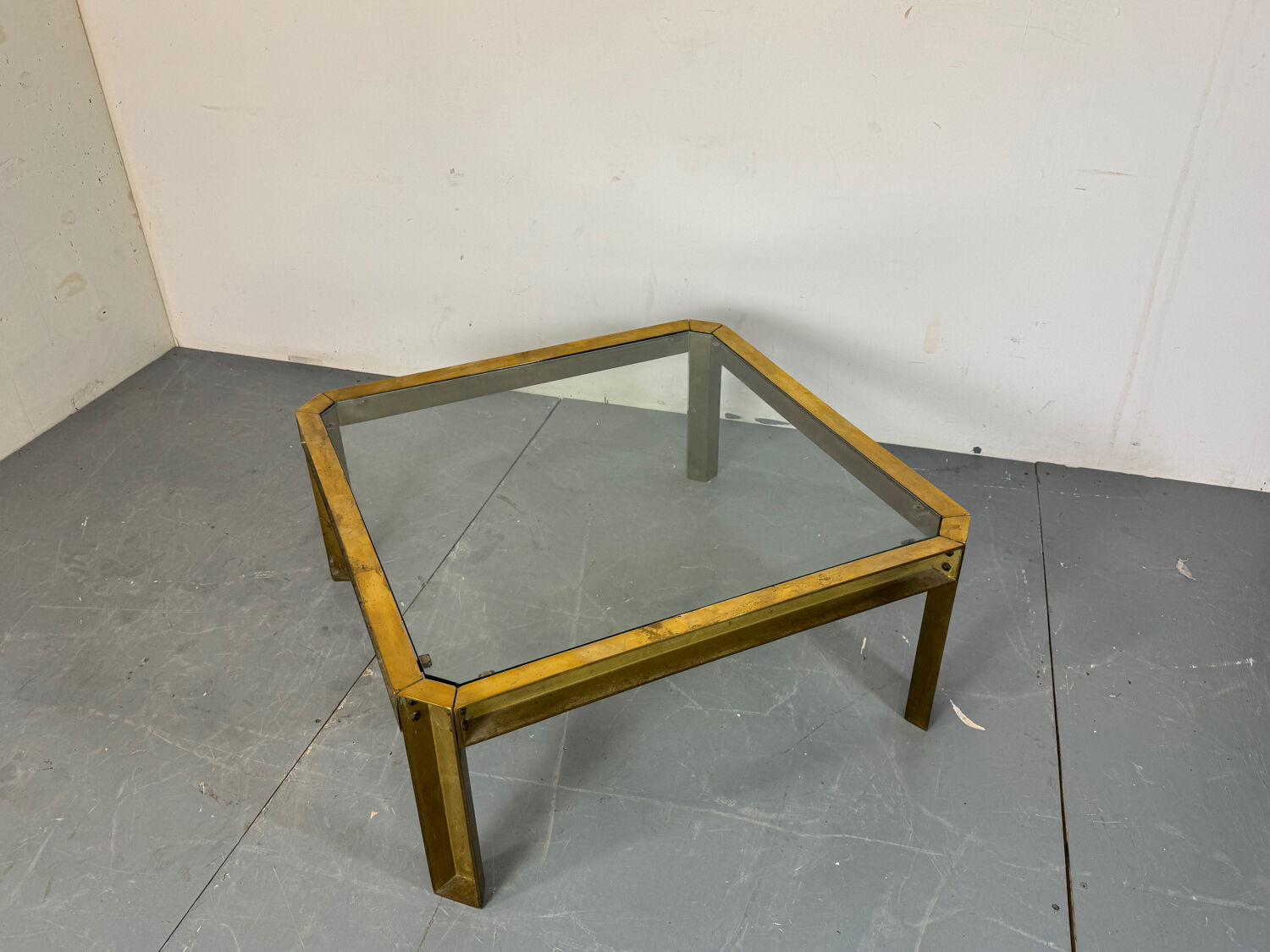 Brutalist Brass T09 coffee table by Peter Ghyczy 1970