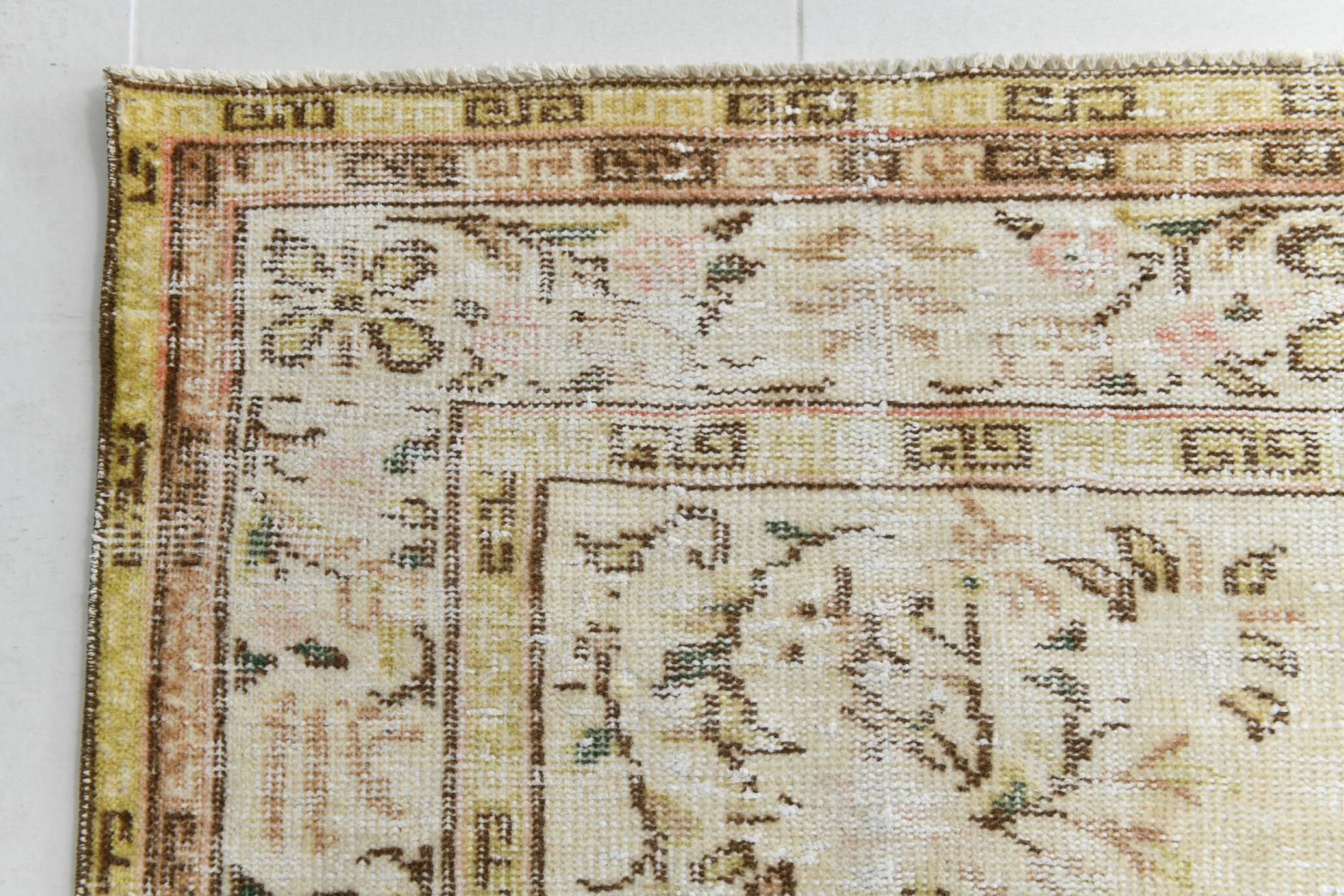 Tapis Vintage Turc Crème, Médaillon Floral, Style Shabby Chic, 150x250Cm