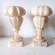 Pair of alabaster fireplace vases on marble base