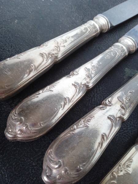 6 SFAM silver metal knives St Louis XVI