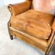 Set of two sheep leather wingback armchairs Delft