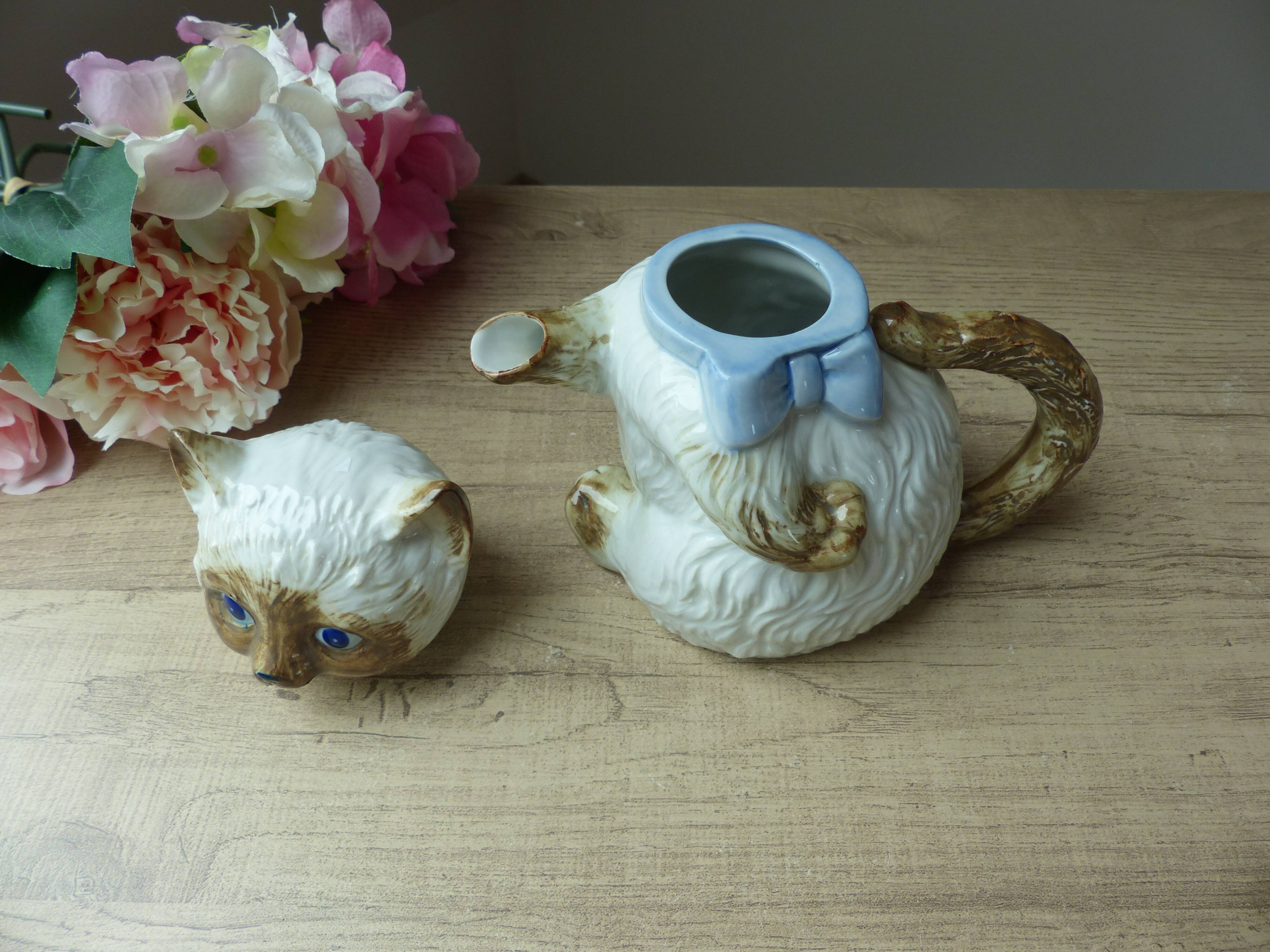 Théière chat en céramique fabriquée au Japon vintage