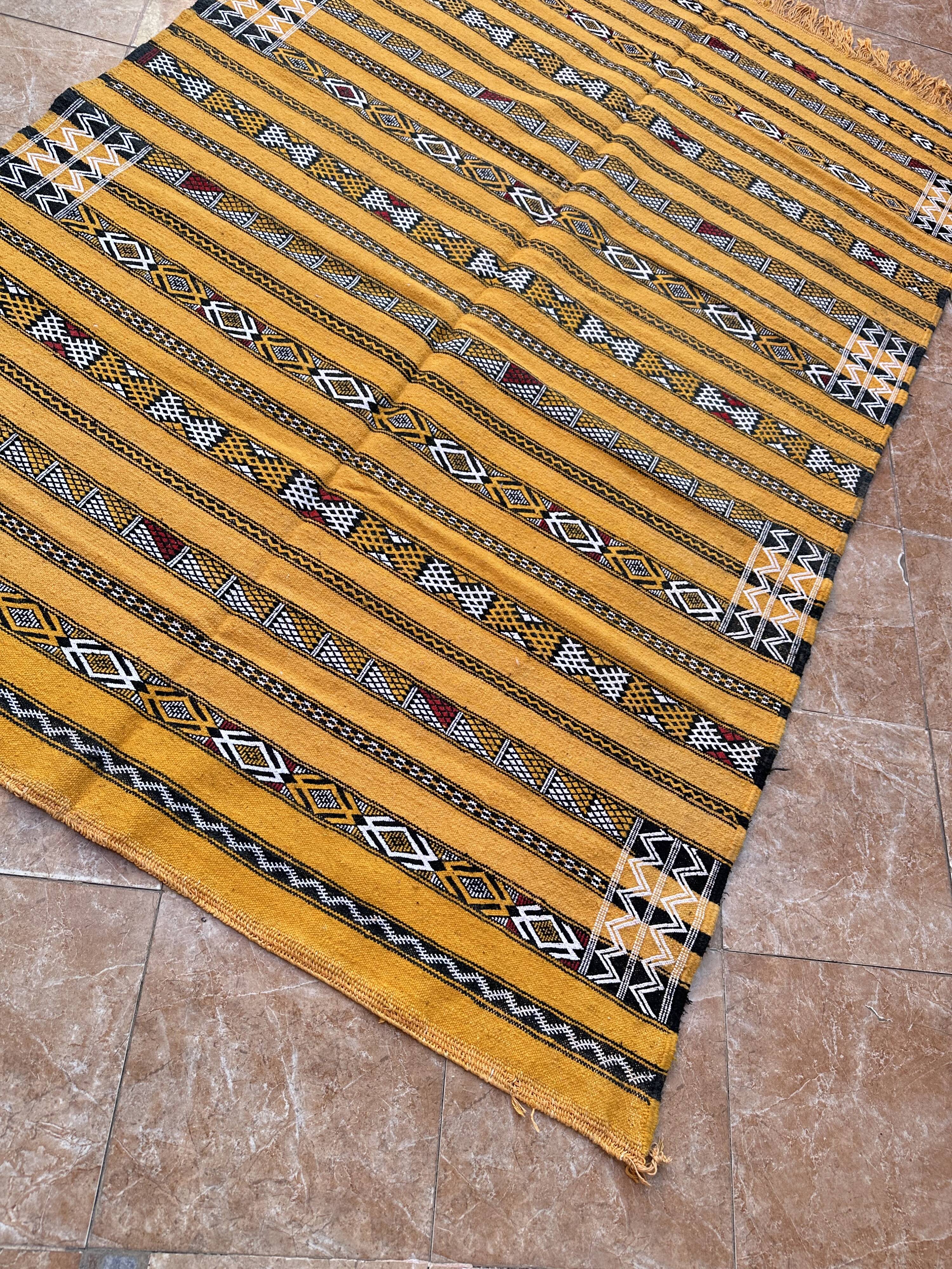 Handmade yellow Berber Kilim rug 226 x 150
