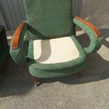Pair of vintage armchairs green fabric