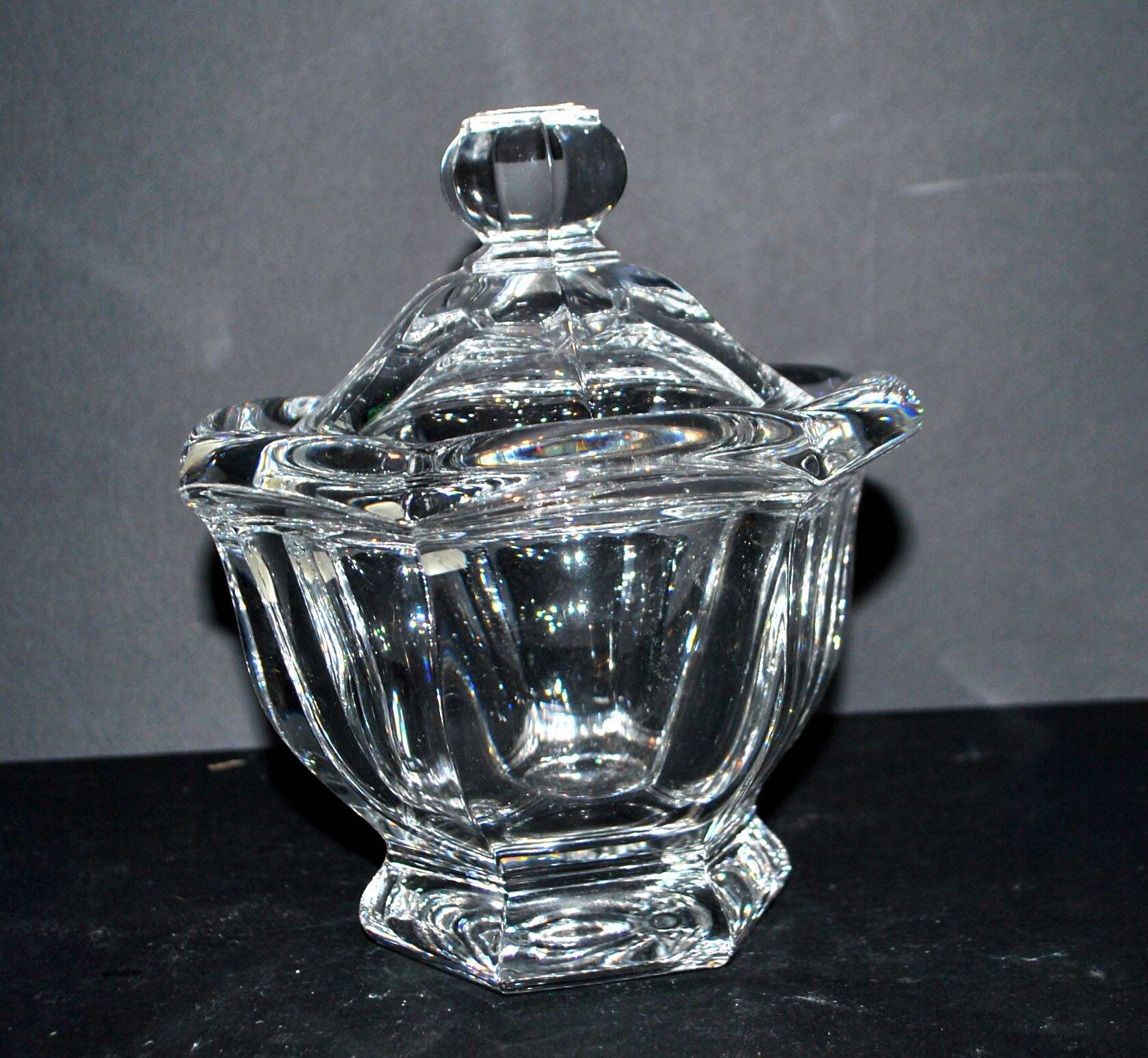 Baccarat Harcourt Missouri Flat Ribbed Crystal Sugar Bowl - Defect