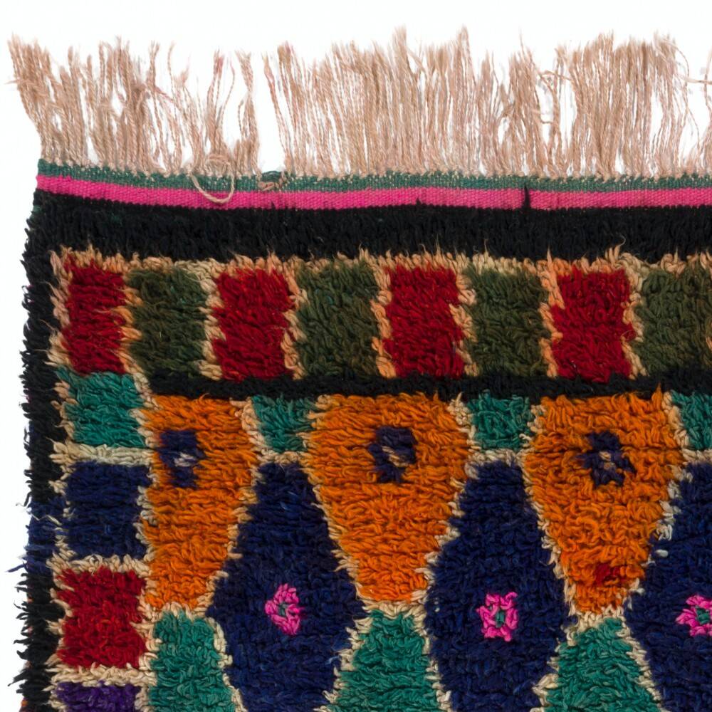 Multicolor Vintage Handmade Tulu Rug, Bohemian Eclectic Accent Rug, 100% Wool