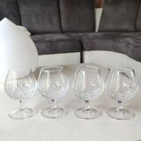 Set of 4 Cognac/Brandy Glasses. Cut crystal. Cut drop pattern.