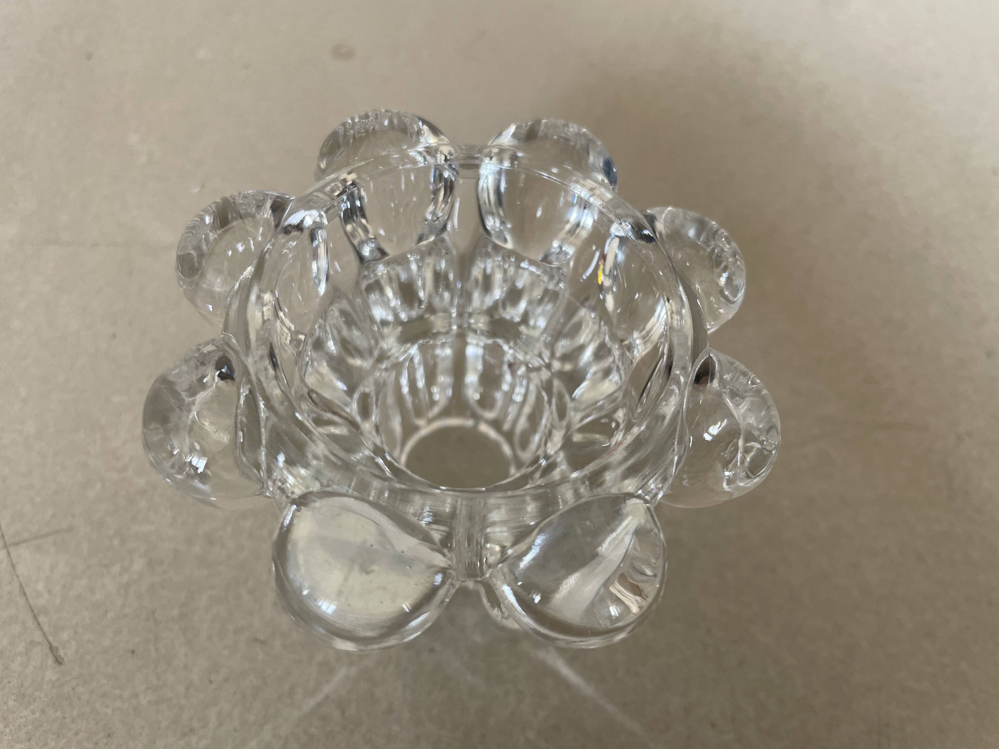 Set of 3 old glass candlesticks