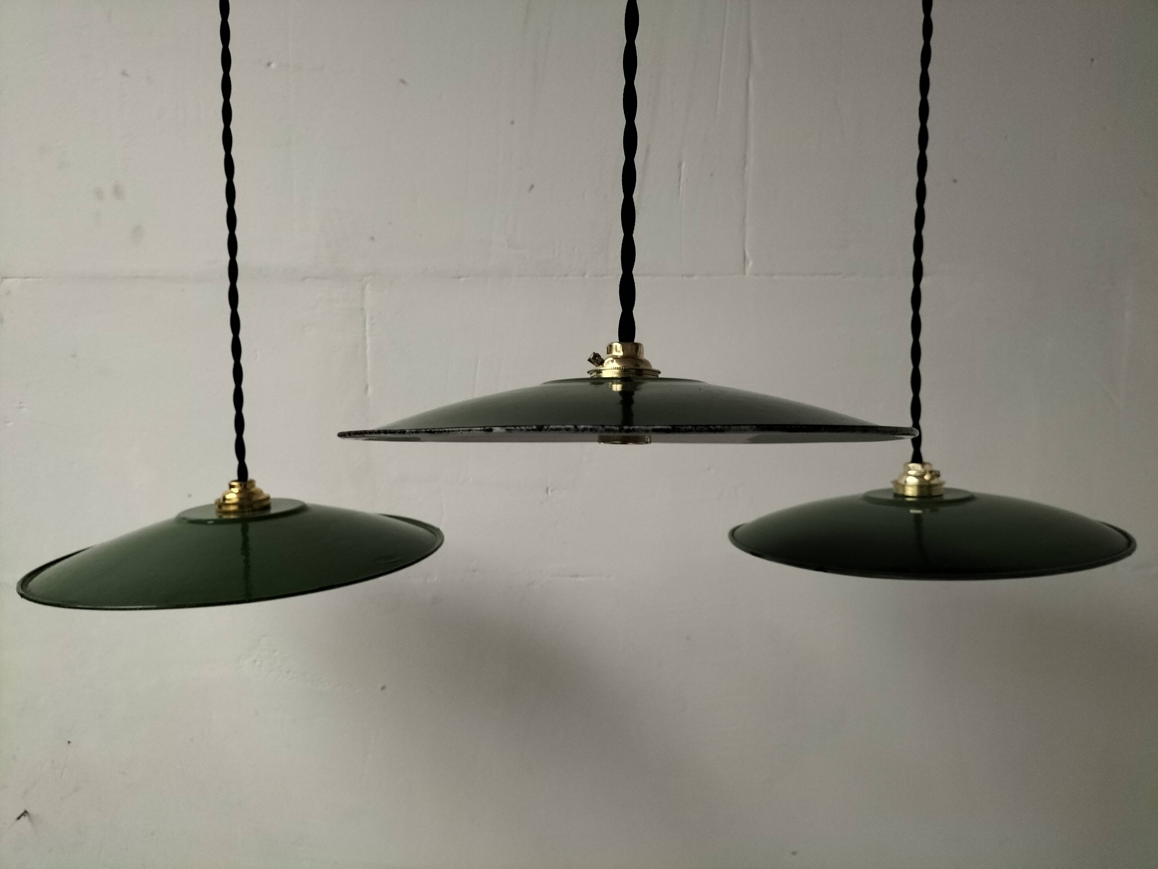 Enameled sheet metal pendant lights