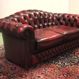 Red leather Chesterfield sofa - 70s
