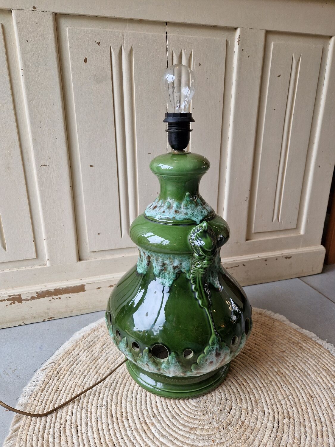 Vintage 1960s green toned ceramic lamp