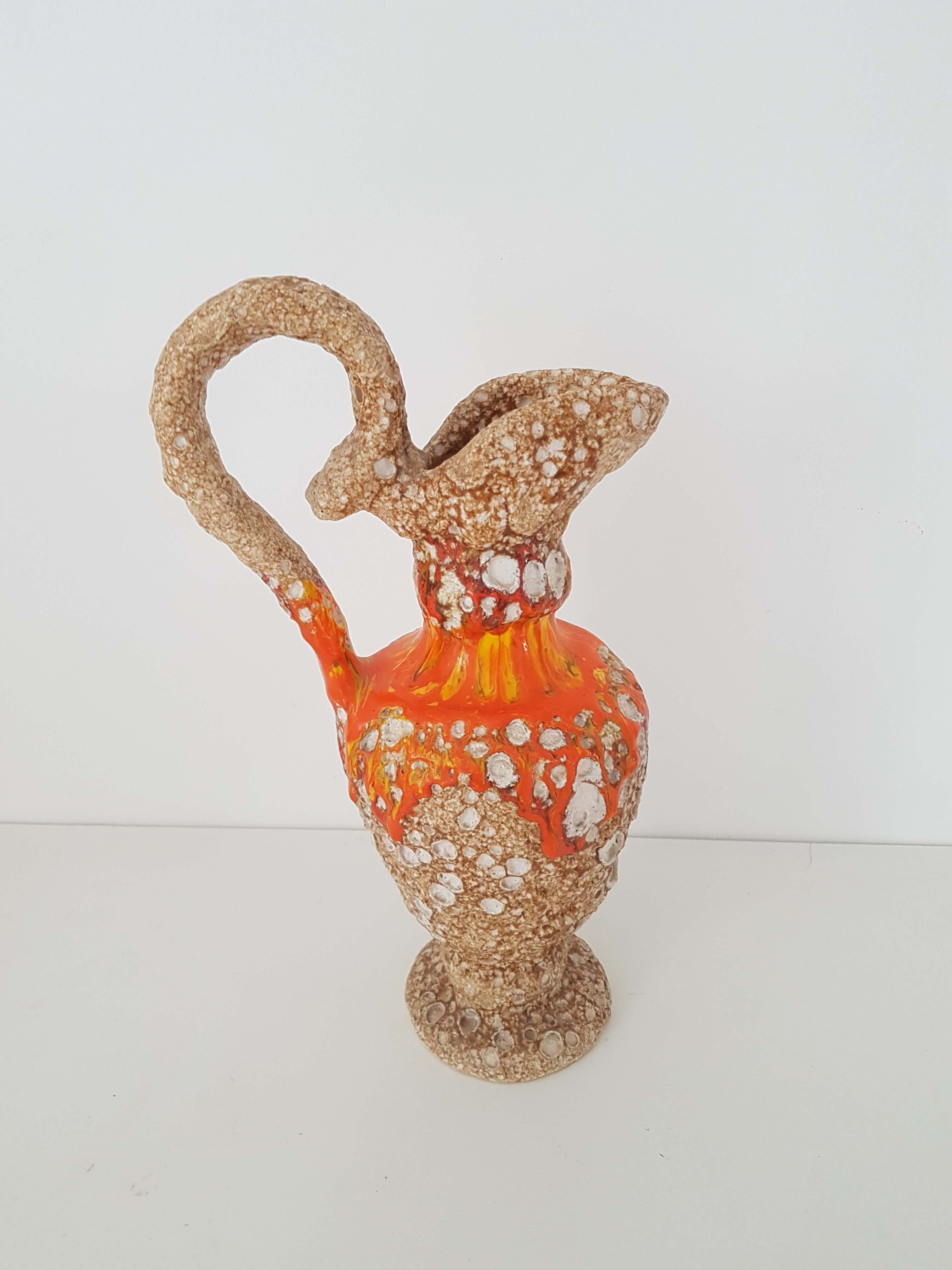 Ceramic vase Fat lava orange and beige Vintage