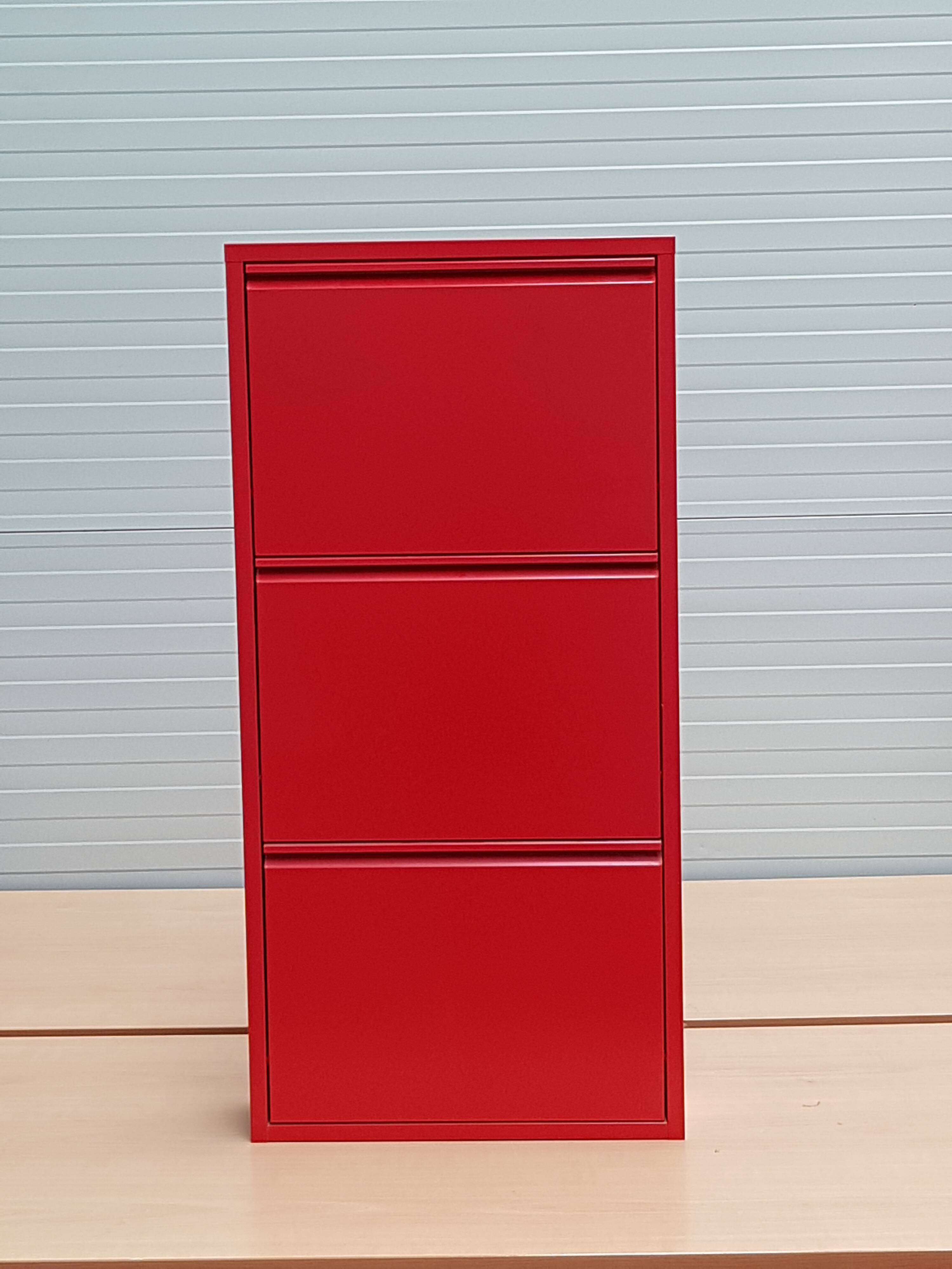 Red metal shoes storage cabinet