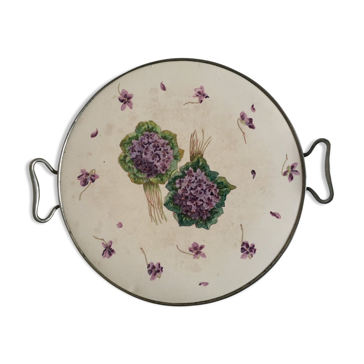 Napoleon III cake dish flowers of violet faience iron earth