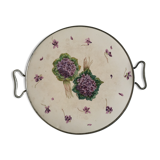 Napoleon III cake dish flowers of violet faience iron earth