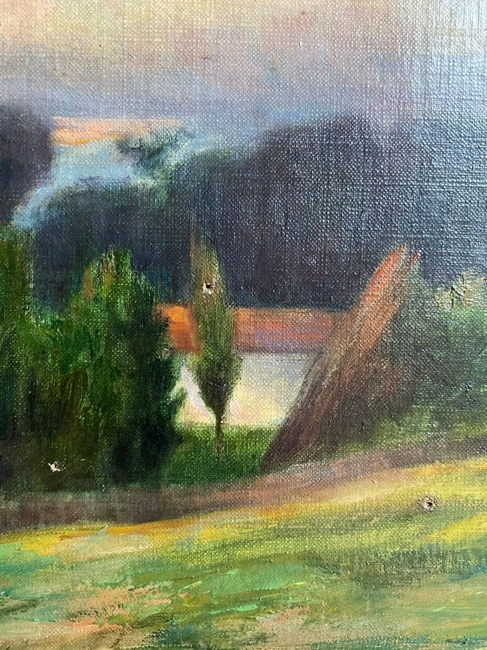 Tableau ancien paysage champêtre signé blain début xx siècle
