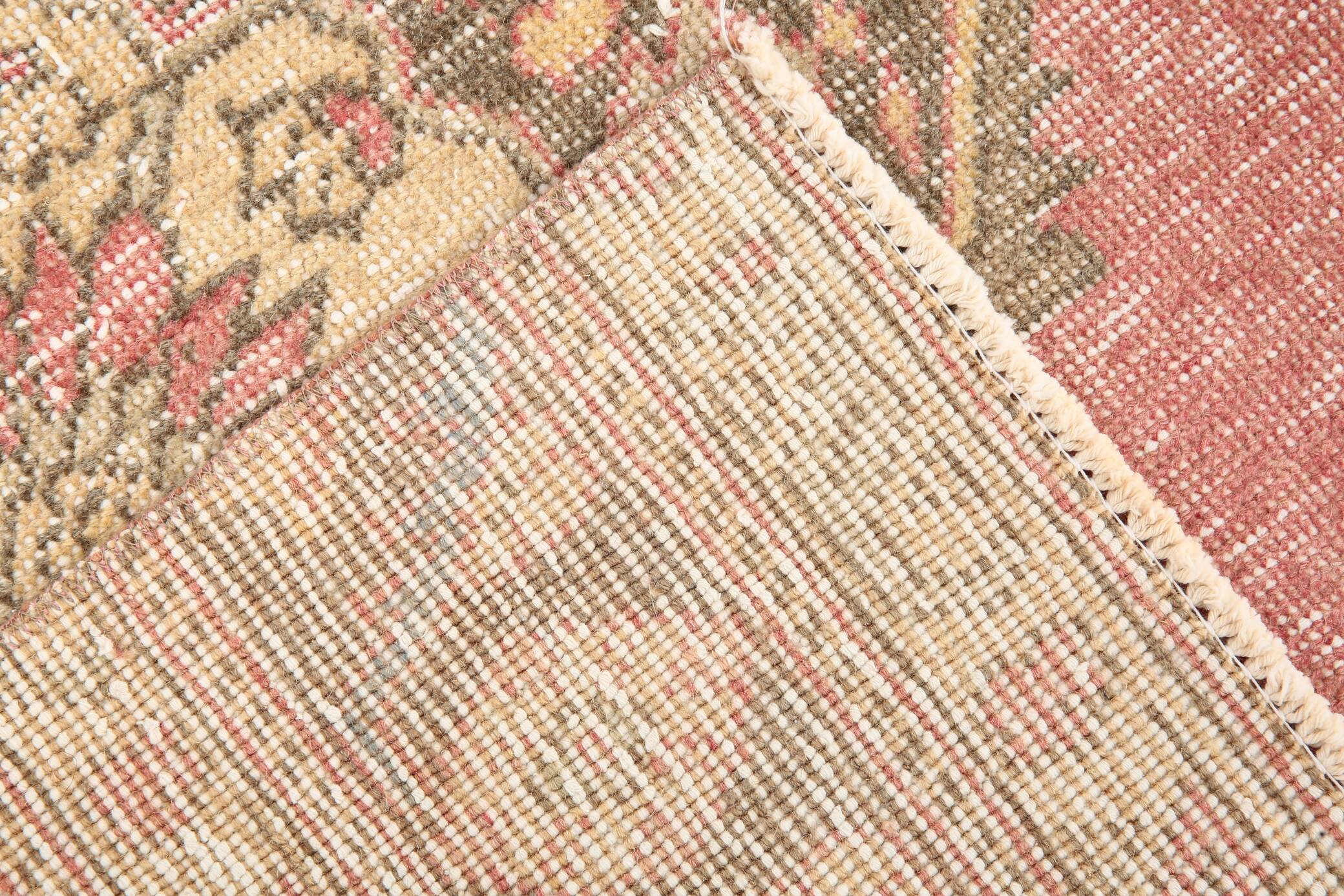 3x12 Pale Red Cream Soft Wool Vintage Runner Rug