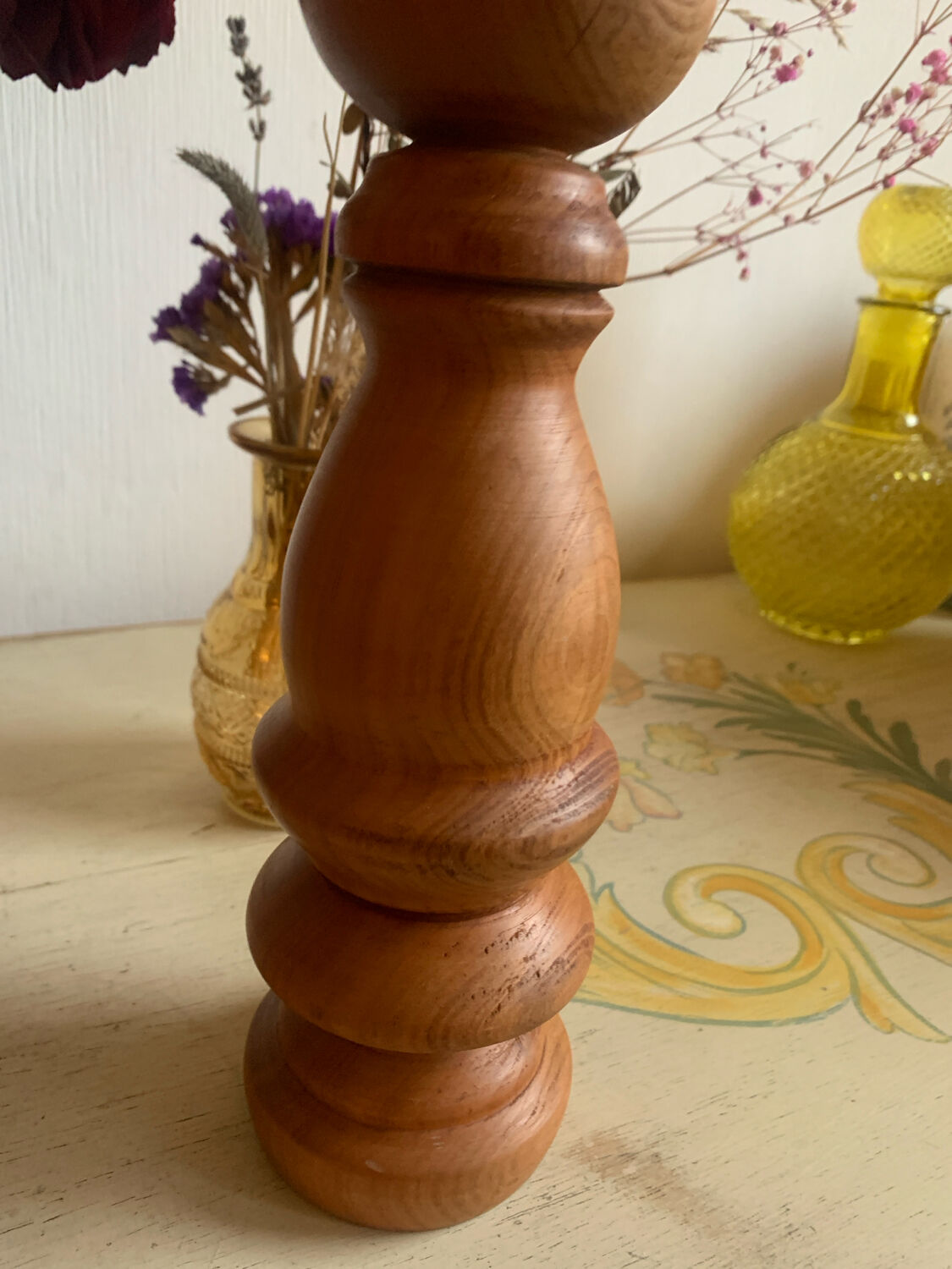 Sculptural Totem Candle Holder 40cm - Turned Solid Wood - 70s Spirit / Per