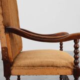 18th-Century Belgian Baroque Armchair in Wood and Leather, Louis XIV Period