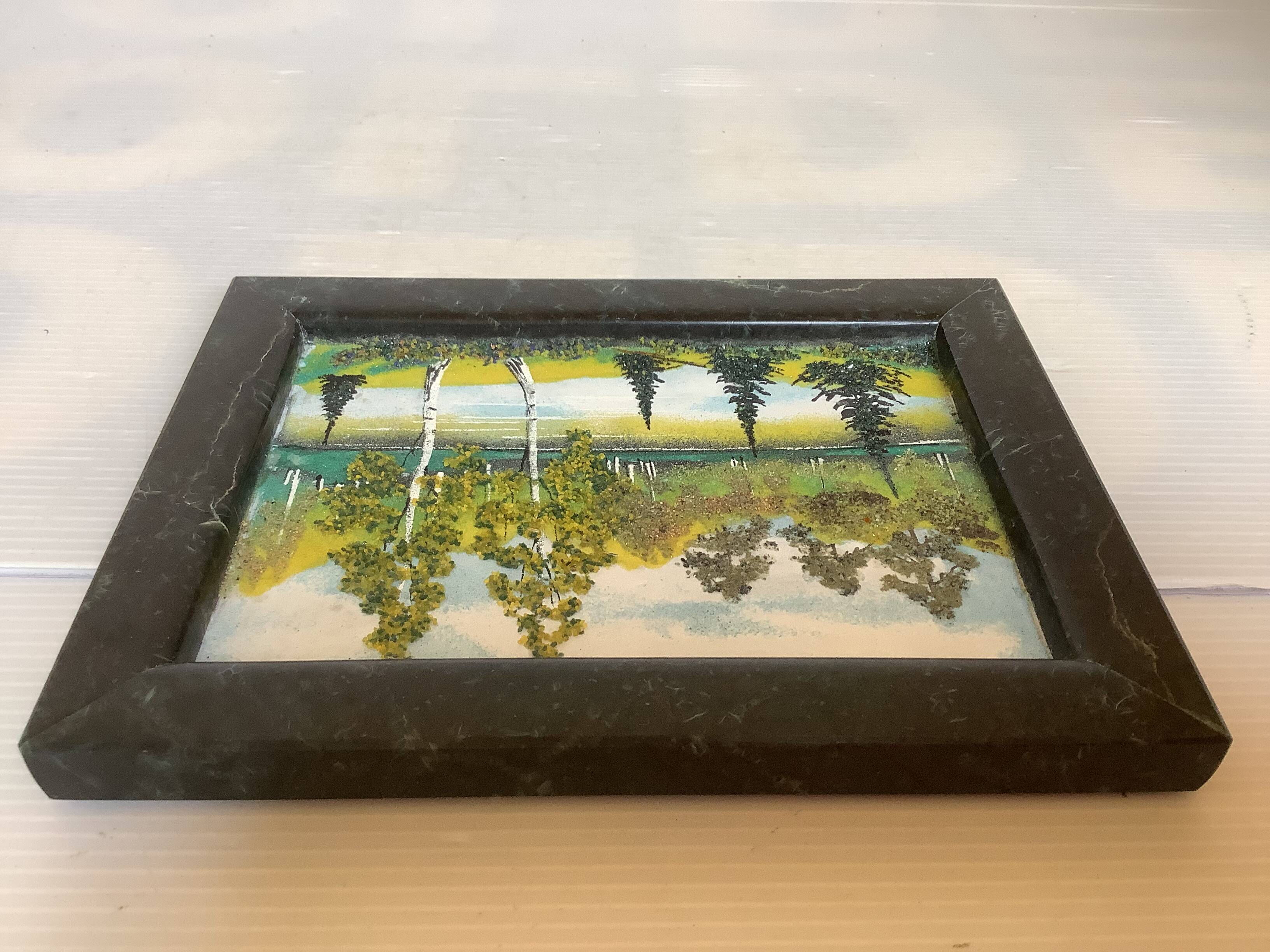 Petit tableau paysage de forêt marbre russe