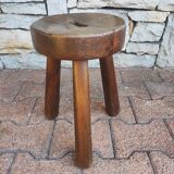 Tabouret tripode brutaliste ancien fait main 1960