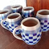 Lot 6 chopes - Grès d'Alsace - Damier bleu cobalt - Betschdorf V. SHMITTER