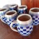 Lot 6 chopes - Grès d'Alsace - Damier bleu cobalt - Betschdorf V. SHMITTER