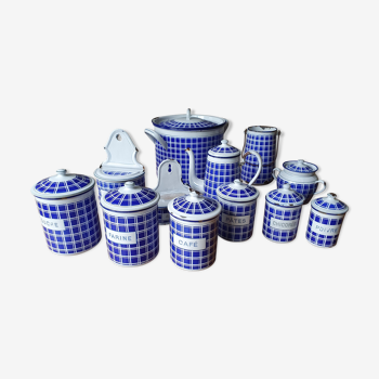 Series of BB Brothers enamelled sheet metal spice pots
