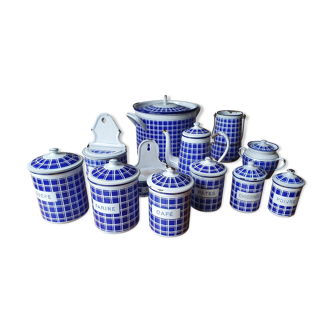 Series of BB Brothers enamelled sheet metal spice pots