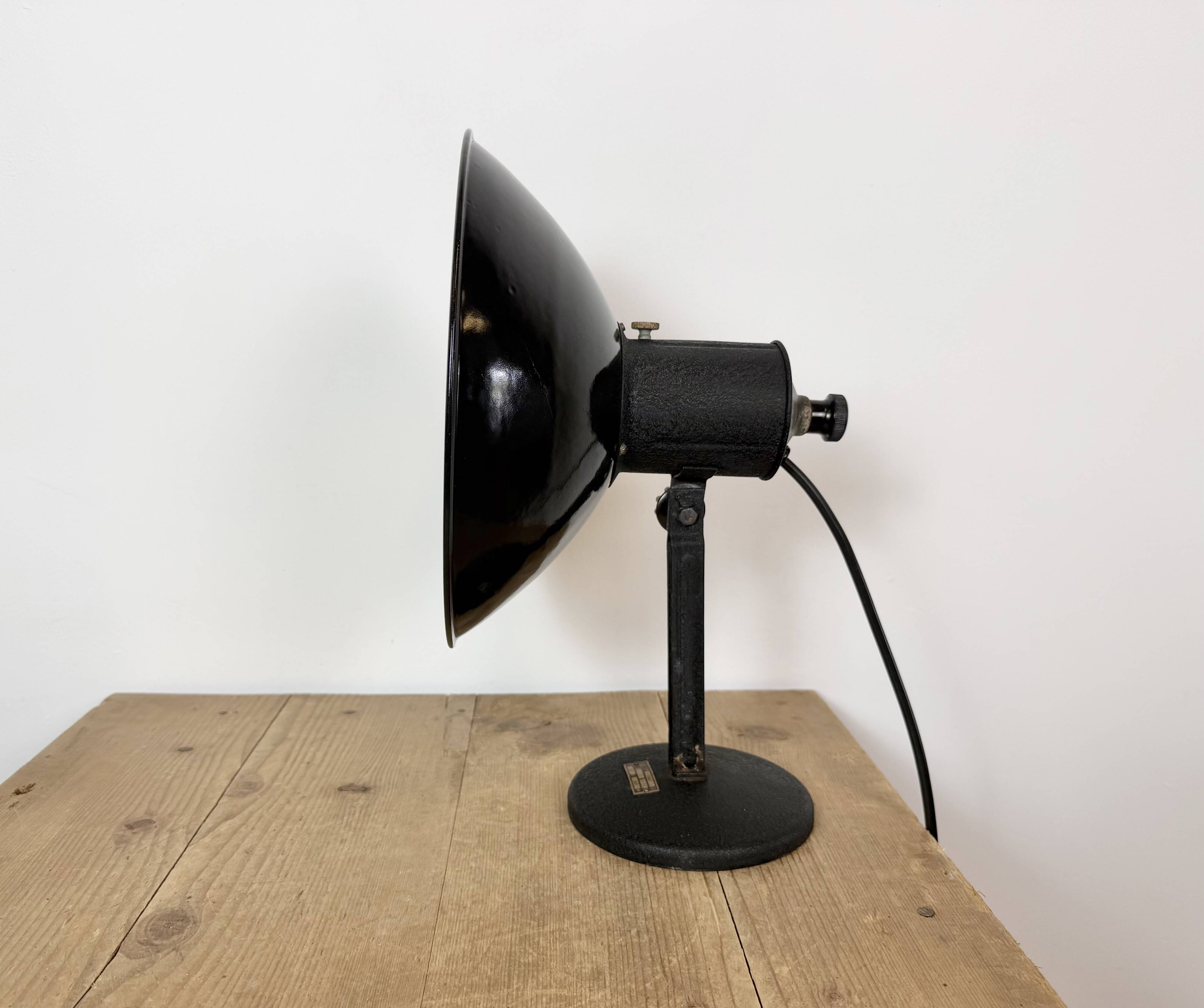 Vintage Industrial Black Enamel Table Lamp from EB, 1950s