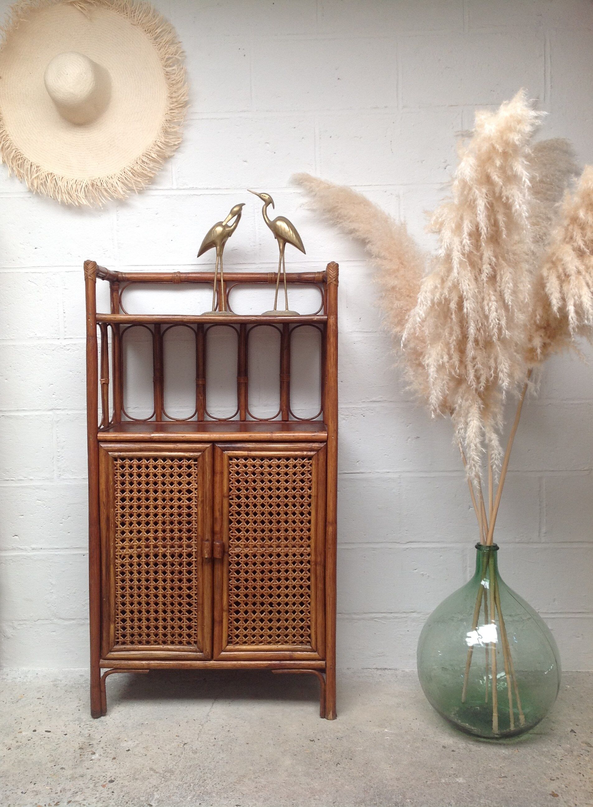 Buffet vintage bois et cannage rotin