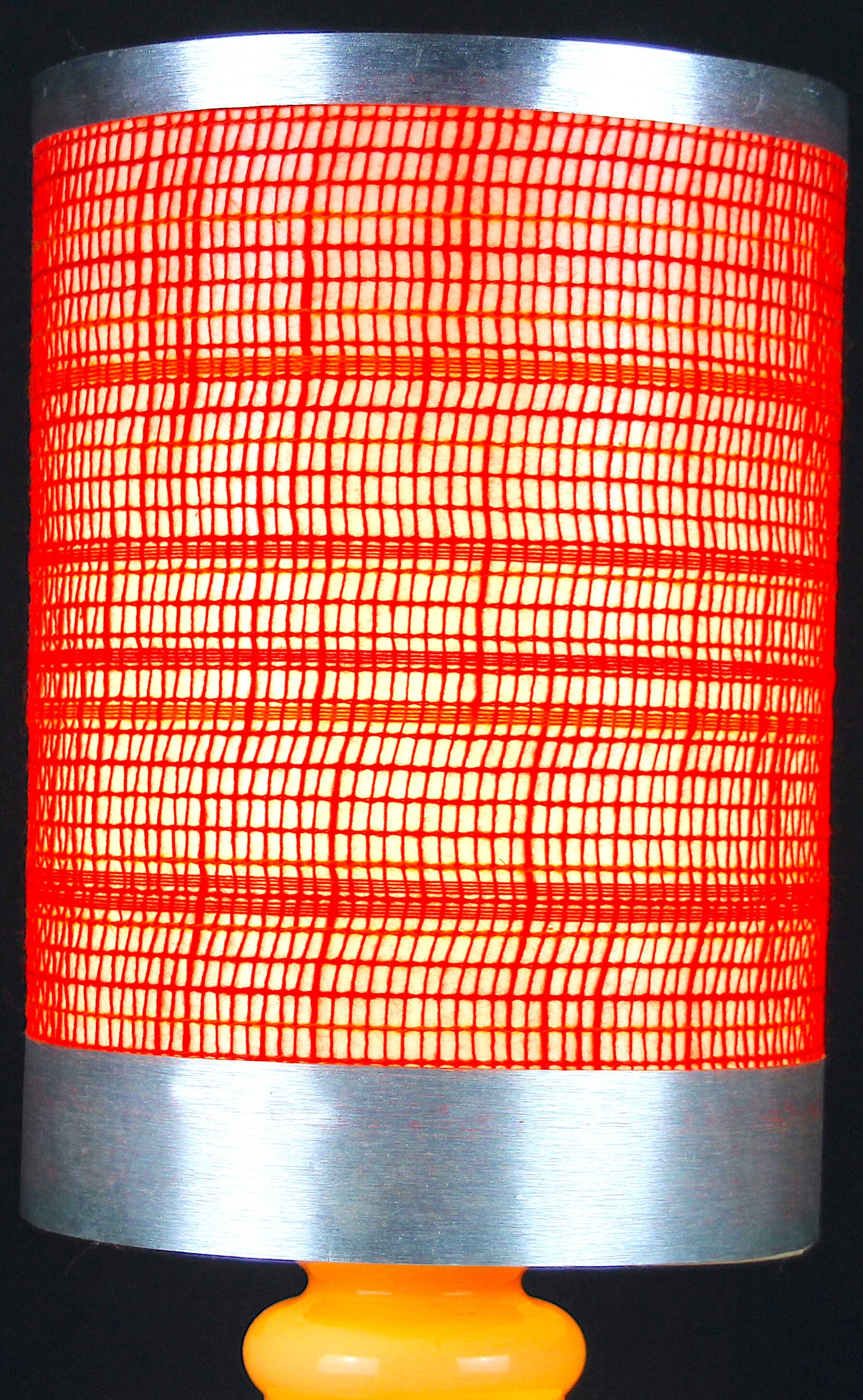 Seventies chrome & ceramic lamp, with original wool lampshade, France 1970s