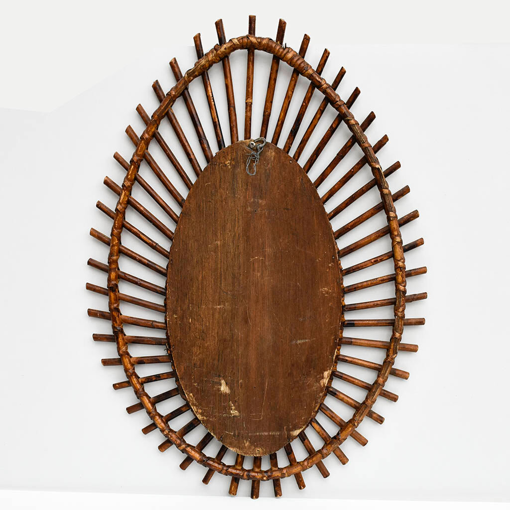 Mirror frame sun in oval rattan vintage drop shape 44x62cm