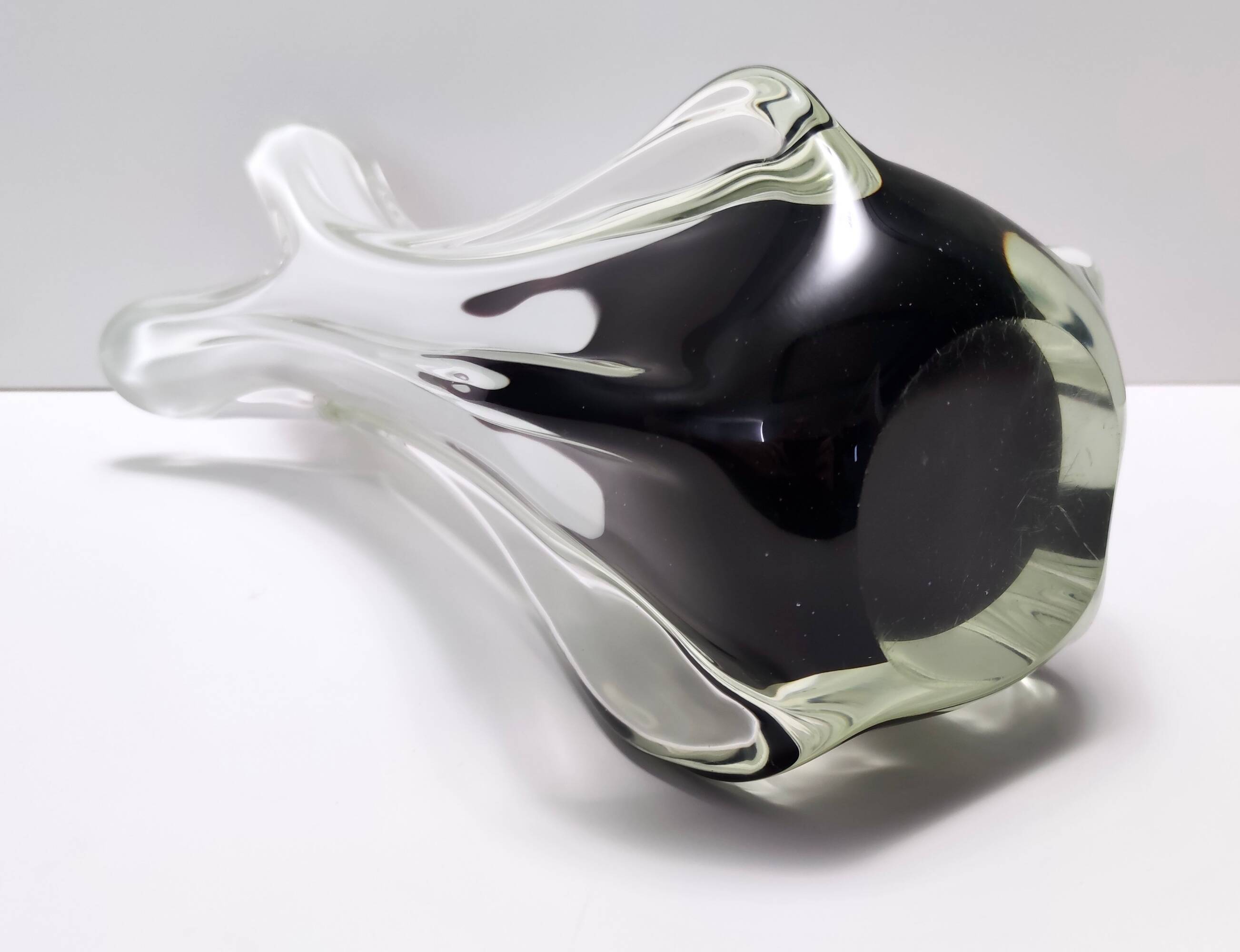 White and Purple Hand Blown Sommerso Glass Vase by Fratelli Toso, Italy